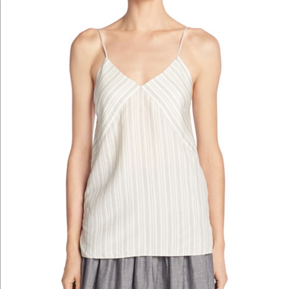 Vince Monotone Striped Silk V-Neck Camisole Large